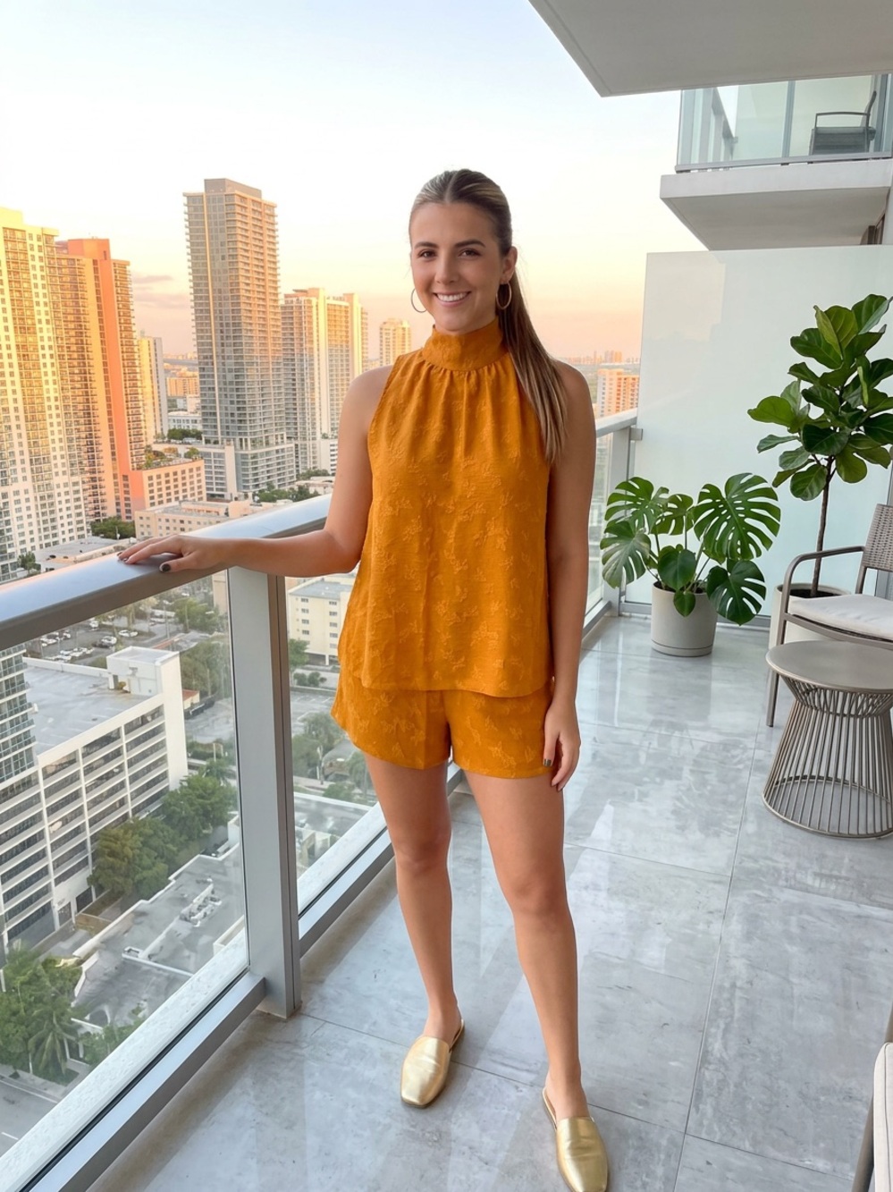 EASEL Mustard Yellow Sleeveless Top & Shorts Set